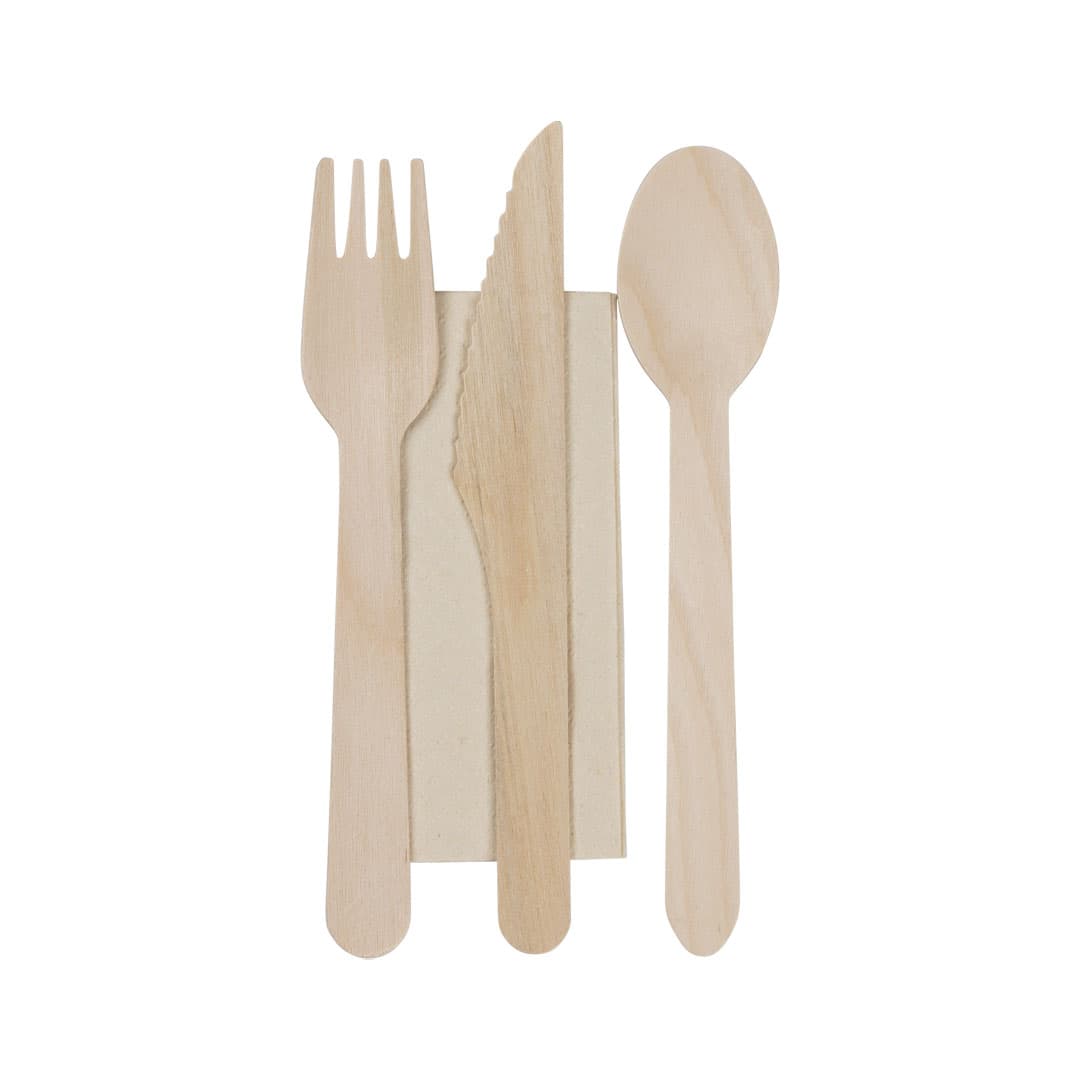 Wooden Knife, Fork, Spoon, Napkin Combo Sets