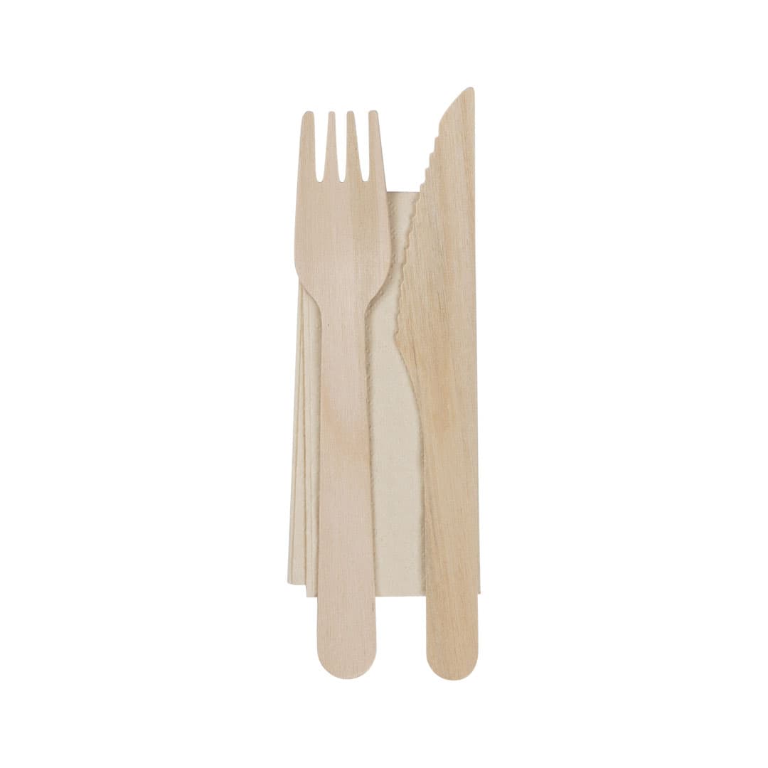 Wooden Knife, Fork, Napkin Combo Sets